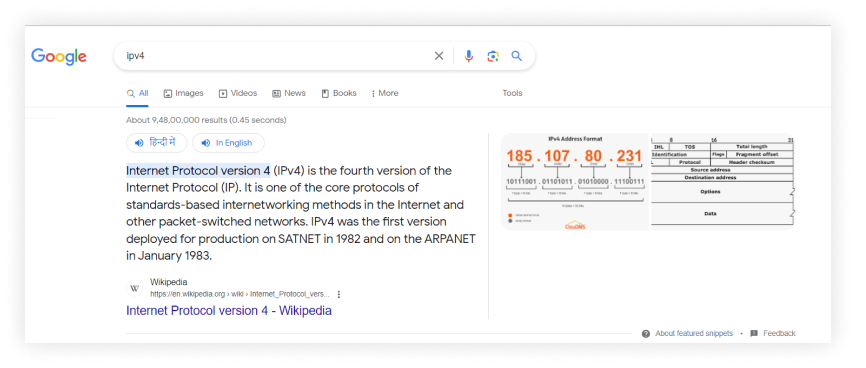 featured snippet from Wikipedia