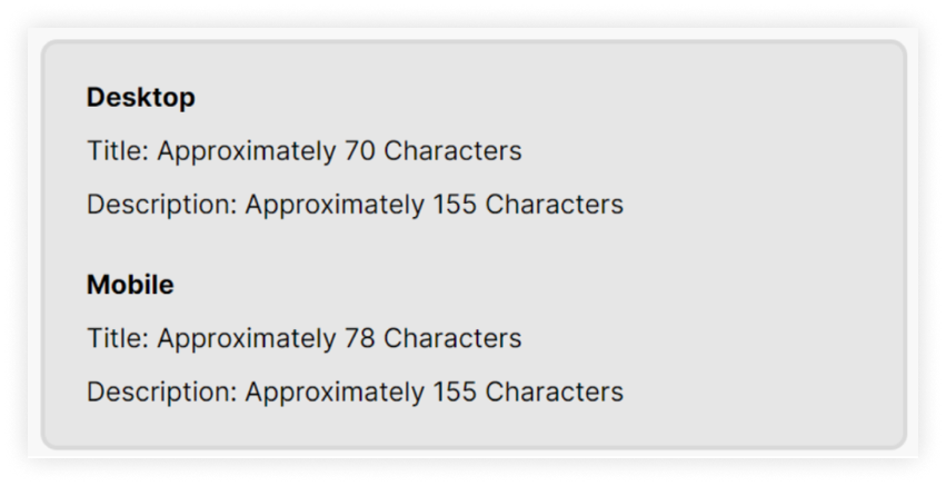 Number of characterstics required for title tags and meta descriptions